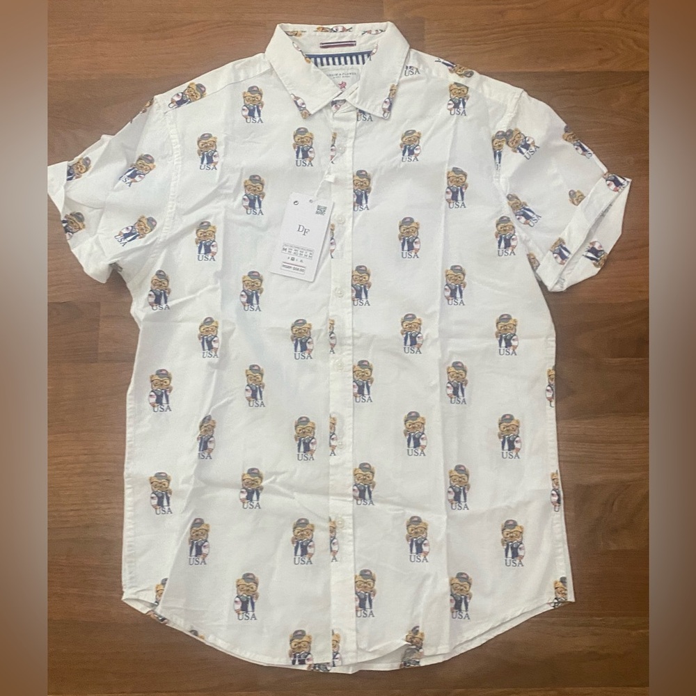 Denim & Flower Ricky Singh Men's patriotic Short-Sleeve Button-Up Shirt Médium